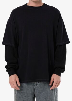Arts & Industrial Layer Box Fit Oversize Long Sleeve Tee Black
