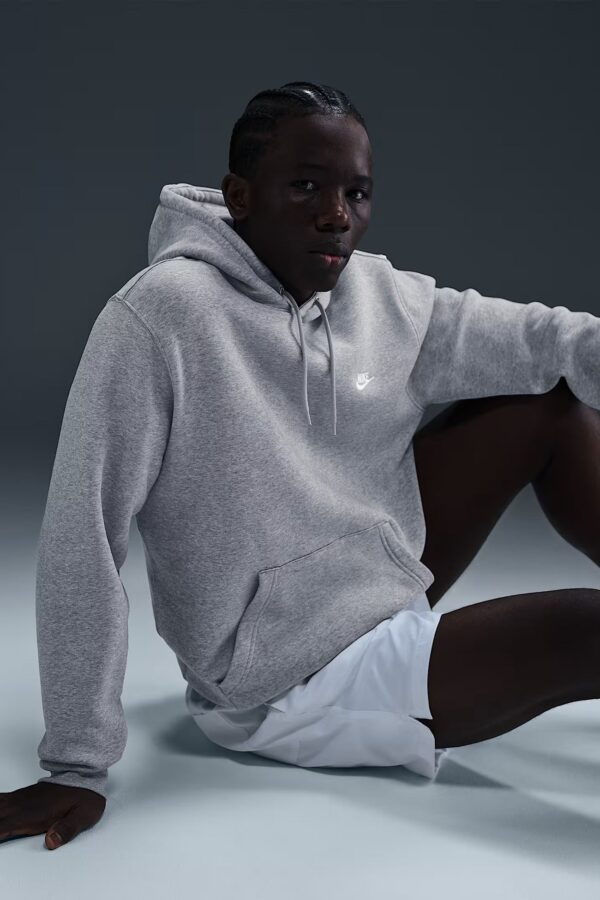 Nike Club BB Pullover Fleece Hoodie Dark Grey Heather Light Smoke Grey White - Image 4