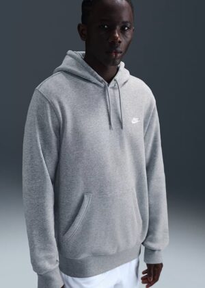 Nike Club BB Pullover Fleece Hoodie Dark Grey Heather Light Smoke Grey White